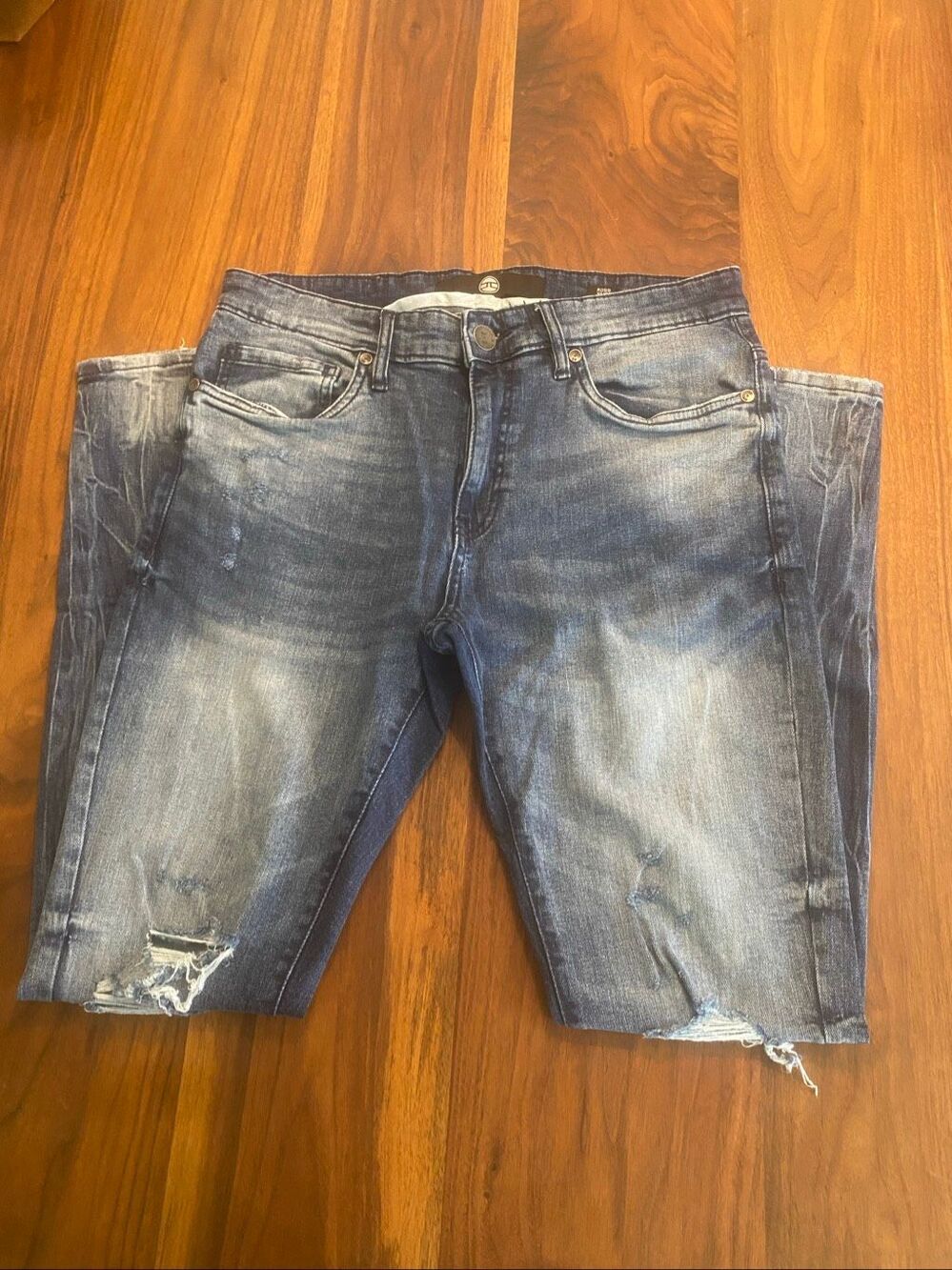 Jordan Craig Men’s Blue Distressed Mid-Rise Straight Jeans Stonewash Size 32/32